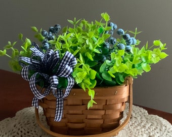 Tiered Tray Blueberry Greenery Arrangement, Summer Blueberry Greenery Basket, Everyday Tiered Tray Floral Basket,Tiered Tray Greenery Basket