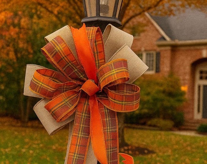 Rustic Fall Bow for Front Door Wreath, Fall Lantern Topper Bow ...