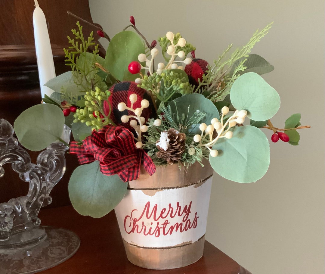 Christmas Floral Centerpiece Rustic Christmas Floral Etsy