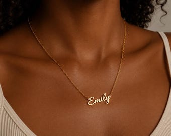 Personalised Sterling Silver Name Necklace, 18K Gold Plated Custom Dainty Jewellery