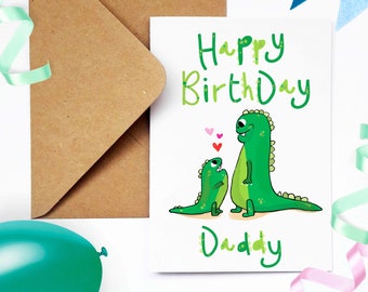 Little Baby Dinosaur and Daddy Birthday Card For Him, Happy Birthday Daddy Toddler Card For Father, From the little Monster, I Love You Dad