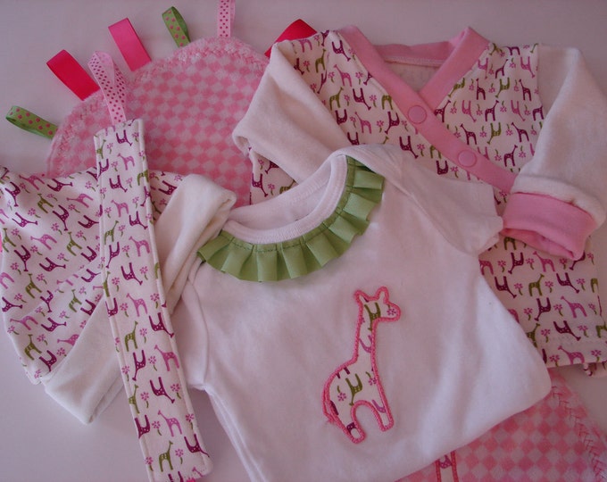 Baby Girl Giraffe Outfit 6 Piece Layette Bamboo Velour Etsy