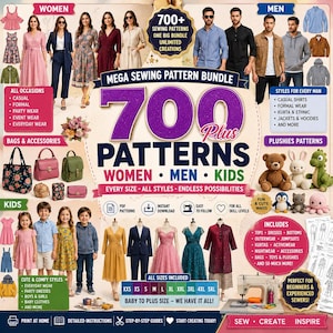 700+ Sewing Pattern Bundle , Women Baby Clothes Bag Pouch, Bear Plush Toy Home Decor,