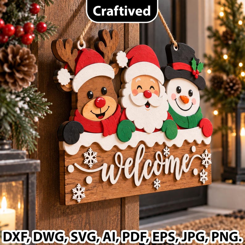 Christmas Door Hanger SVG, Christmas Welcome Sign, Round Welcome Sign ...