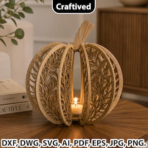 3D-pumpalykta SVG, laserskuren pumpaljusstake, höstdekor, höstdekoration, pumpa laserskuren fil, 3D-höstljus för Halloween