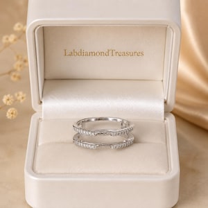 Anillo envolvente apilable con realzador de diamante de 1/4 ct, alianza de boda con diamante cultivado en laboratorio, banda doble curvada, protector de anillo de plata 925.