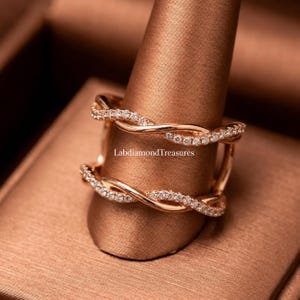 0.8ct Lab Grown Diamond Bridel Ring Enhancer, Double Curved Band, 925 Silver Ring Guard, Diamond Enhancer Wrap Ring Stackable Wedding Band