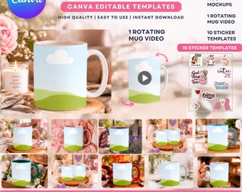 50+ 11oz White Mug Mockup Bundle | Canva Drag Drop Templates, Sublimation Cup Design + Video