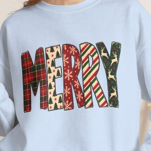 MERRY geruite patchwork sweater met ronde hals | Kerstletters