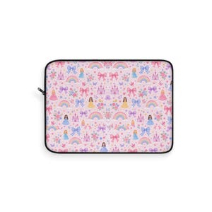 Princess Laptop Sleeve | Whimsical Pink Bows, Castles, Rainbows Computer Case