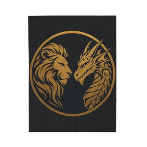 Gold Lion and Dragon Crest Plush Blanket | Heraldic Gothic Velveteen Reading Throw
