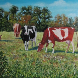 Cows In the Field Original Artwork Oil Painting