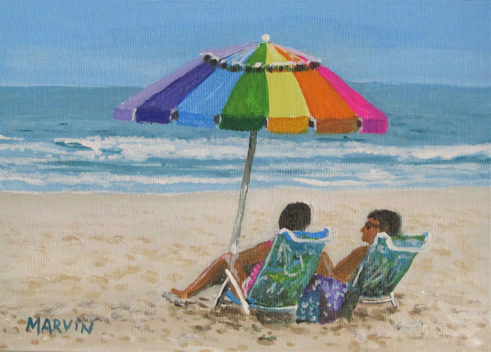 Original Acrylic Painting Myrtle Beach Rainbow Umbrella 5 X 7 Etsy
