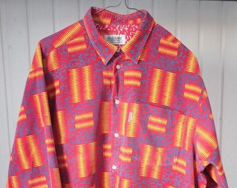90s vintage mens womens rave shirt crazy print corduroy shirt abstract print shirt