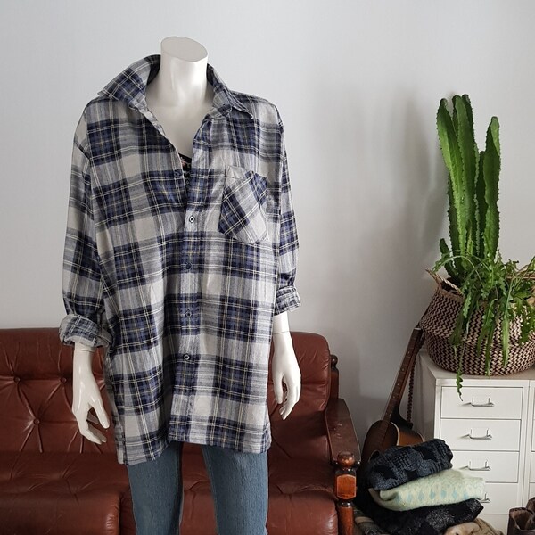 90s vintage oversized grunge flannel shirt mens M L womens L XL