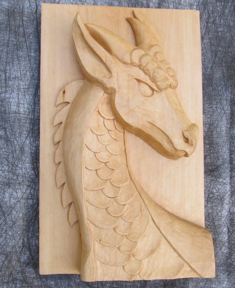 SALE Dragon Carving Dragon Sculpture Hand Carved Fantasy FREE SHIPPING Mythical Creature Wall Art Decor Dragon Lover's Gift Wood Sculpture image 2