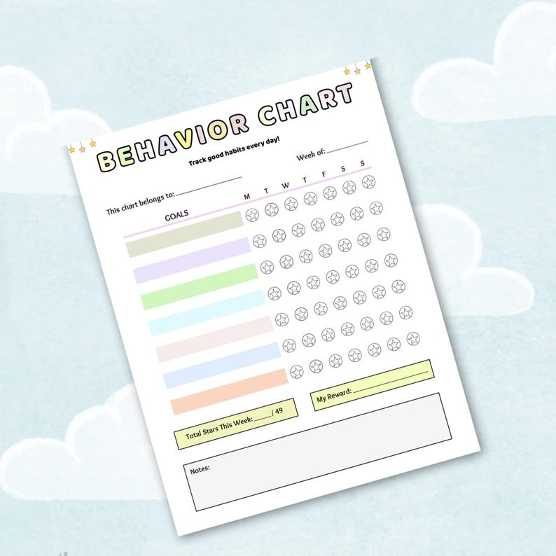 Behavior Chart for Kids Printable Weekly Star Reward Chart Good Habits ...