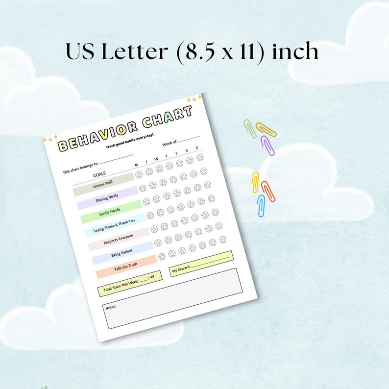 Behavior Chart for Kids Printable Weekly Star Reward Chart Good Habits ...