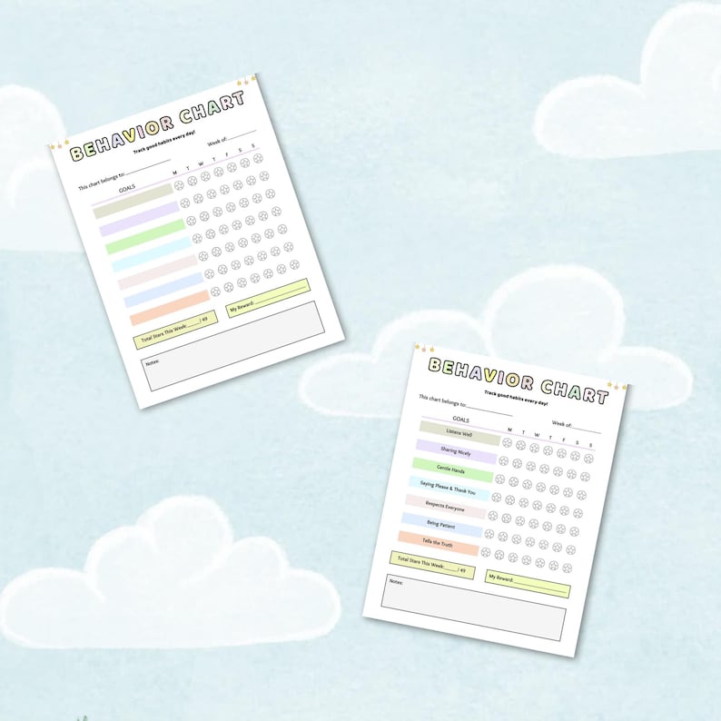 Behavior Chart for Kids Printable Weekly Star Reward Chart Good Habits ...