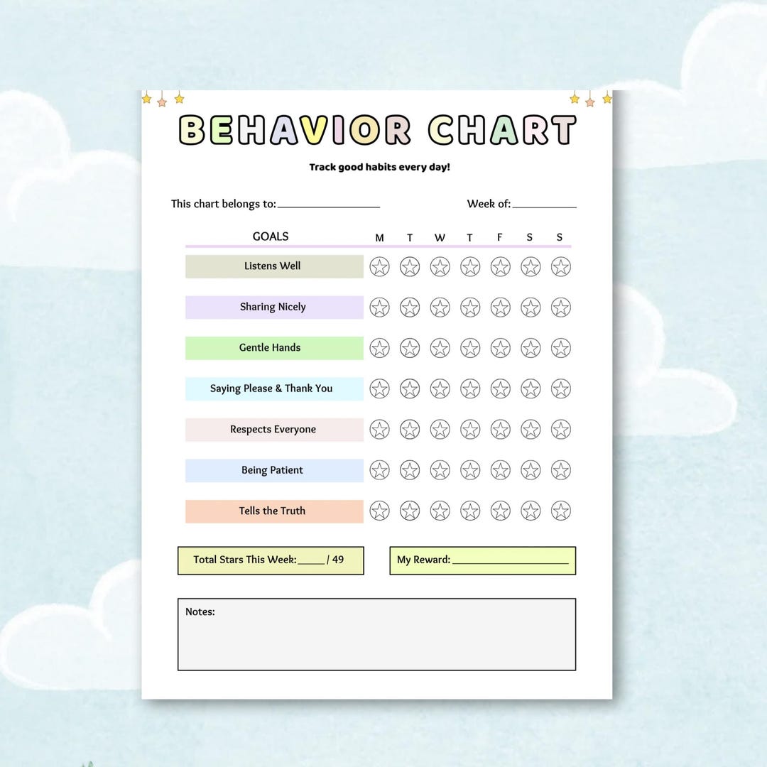 Behavior Chart for Kids Printable Weekly Star Reward Chart Good Habits ...