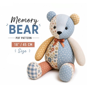 Nähvorlage für einen Erinnerungsbären (PDF), 45 cm groß, Teddybär-Schnittmuster, Erinnerungsbär-Schnittmuster, Patchwork-Bär, Nähvorlage für ein Stofftier
