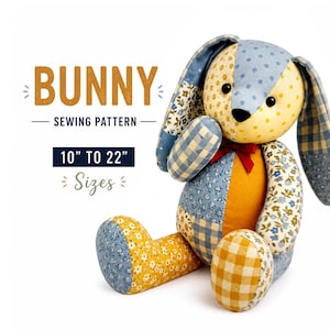 Bunny Sewing Pattern PDF, Plush Bunny Pattern, Keepsake Bunny Pattern, Patchwork Bunny, Stuffed Animal Sewing Pattern
