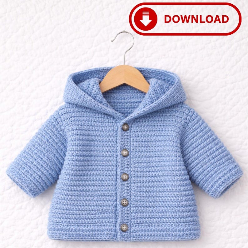 Baby Hooded Crochet Sweater Pattern Easy Beginner Cardigan PDF 6–24 ...