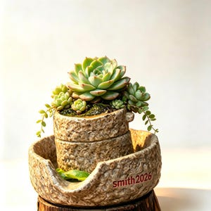 Personalized Volcanic Clay Bonsai Planter, Rustic Succulent Pot, Custom Plant Decor