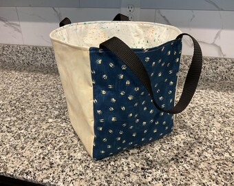 Handmade Cotton Market Tote Bag: Lake Adventure Animal Tracks