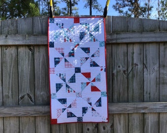 Table Runner Pinwheels Pattern using Riley Blake Fireworks & Freedom Fabric with American Flag Fabric for the back