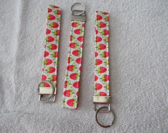 Key Fob, Simple Strap Key Fob Strawberry Fabric, Stocking Stuffer