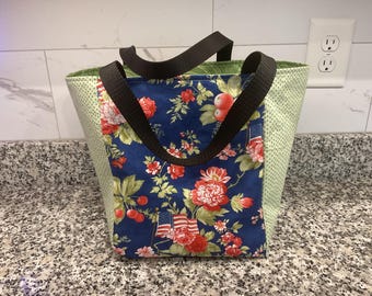 Handmade Americana Market Tote Bag: US Flags Cotton Grocery Bag