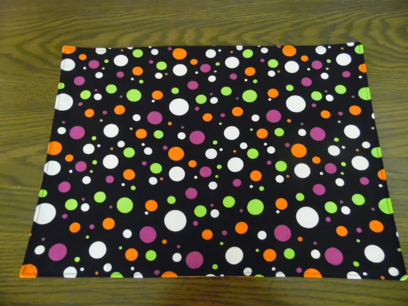 Placemats White Orange Polka Dots Set of 2 Reversible Placemats Colorful Polka Dots in Green Purple with a Orange Reverse Side