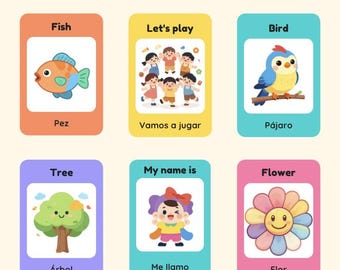 Tarjetas didácticas de español para niños - 120 tarjetas imprimibles en PDF de inglés a español
