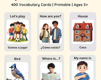 Tarjetas didácticas de español para niños - 400 tarjetas imprimibles en PDF de inglés a español