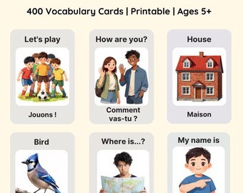 Tarjetas didácticas de francés - 400 tarjetas imprimibles en PDF de inglés a francés