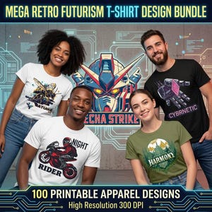 Retro Futurism T-Shirt Bundle: Cyberpunk, Synthwave, Solarpunk (Digital Download)