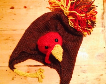 Tom Turkey Earflap Hat - Funny Thanksgiving or Fall Themed Hat - Knitting Pattern Only