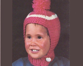 Kids AWESOME Puffball Hat - Vintage Knitting Pattern - 1960s original Knitted Cap for Children (69A7)