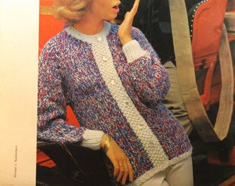 Women's Button up Sweater Cardigan - Viintage Knitting Pattern - 1960's original "Italian Bravura" Retro Mod Hipster Sweater (64A6)