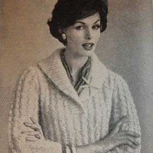 Damen Mohair Twisted Rib Pullover mit Schalkragen - Slipon oder Cardigan Optionen - Vintage Strickmuster - 1960er breiter Kragen (62A10)