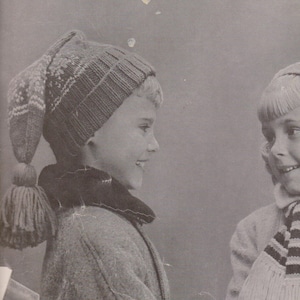 Kids Long Stocking Cap with Tassel - Fair Isle Motif design - Vintage Knitting Pattern - 1960s original Knitted Hat for Children (62C49)