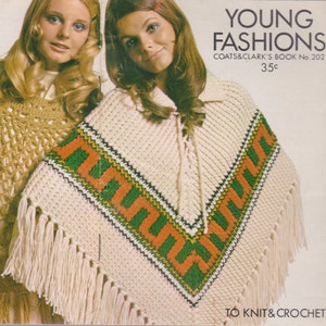 Women&#39;s Knitted Poncho - Vintage Knitting Pattern - 1970&#39;s original Southwest Native design with fringe and lace-up front - So Retro-Mod!