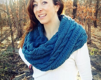 The Magical Twisted Cowl - knitting pattern for pre-twisted cabled chunky cowl - soft cotton!