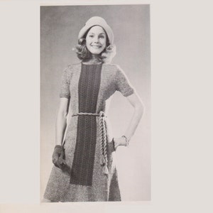 Women&#39;s Cabled Tweed Dress - Vintage Knitting Pattern - 1970&#39;s original - Sweater Dress with cable detail (73B8)