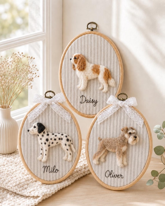 Custom Pet Portrait,Personalized Needle Felted Dog Portrait,Handmade Wool Felt Keepsake,Dog Mom Gift,Dog Memorial Gift,Birthday Gift for Her