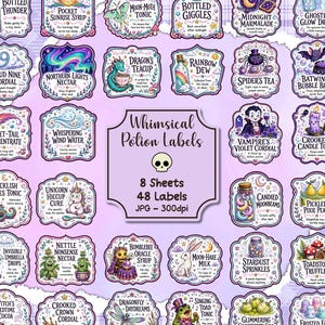 風変わりなポーションラベル（印刷可能）、ファンタジーボトルラベル、魔女の薬局ラベル＆空白デザイン、ジャンクジャーナル用エフェメラ（デジタルダウンロード）