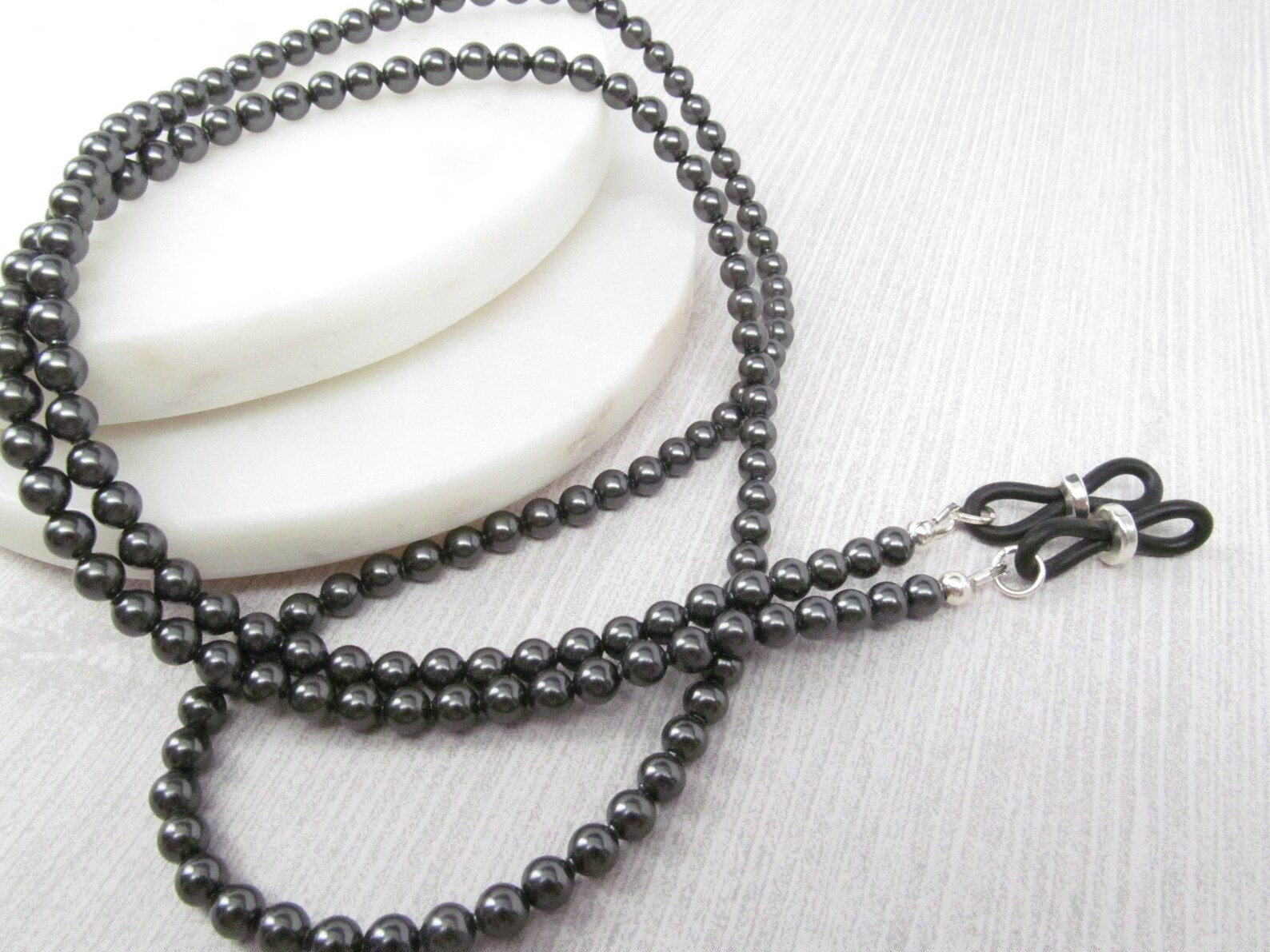 Soft Black Pearl Eyeglasses Chain With Genuine European Etsy