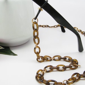 Tortoise Shell Eyeglass Chain with gold accent; reading glasses necklace holder; glasses chain; reading glasses holder; spectacles holder