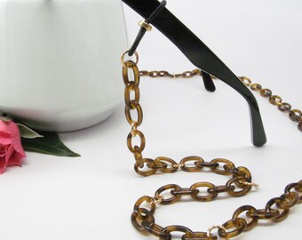 Tortoise Shell Eyeglass Chain with gold accent; reading glasses necklace holder; glasses chain; reading glasses holder; spectacles holder
